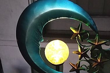 tall blue crescent moon and stars solar light stake