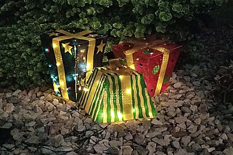 christmas present decoration with solar lights installed