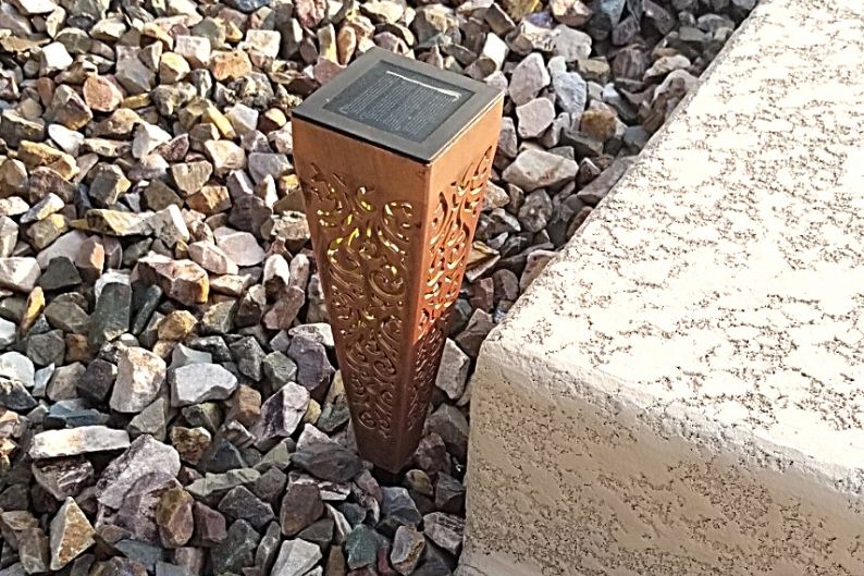 copper colored solar patterned stake light