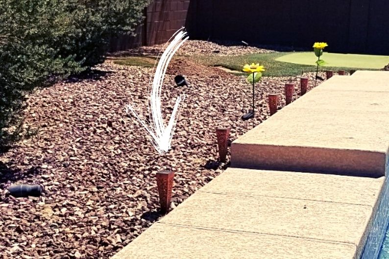 patterned solar light along walkway