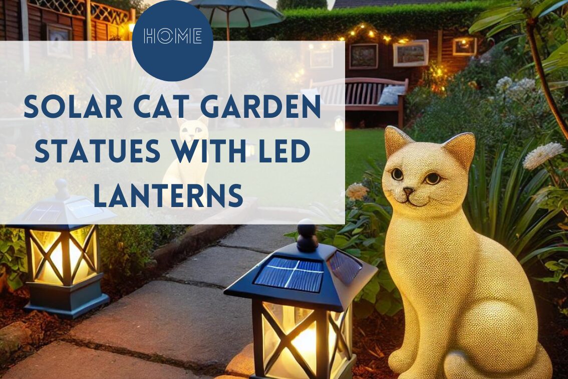 Solar Cat Garden Statues with LED Lanterns