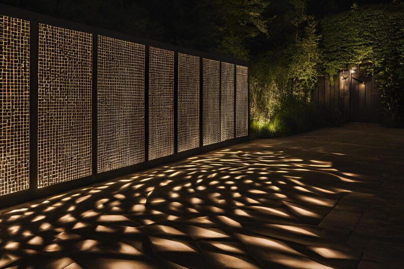 solar lights casting shadows on fencing