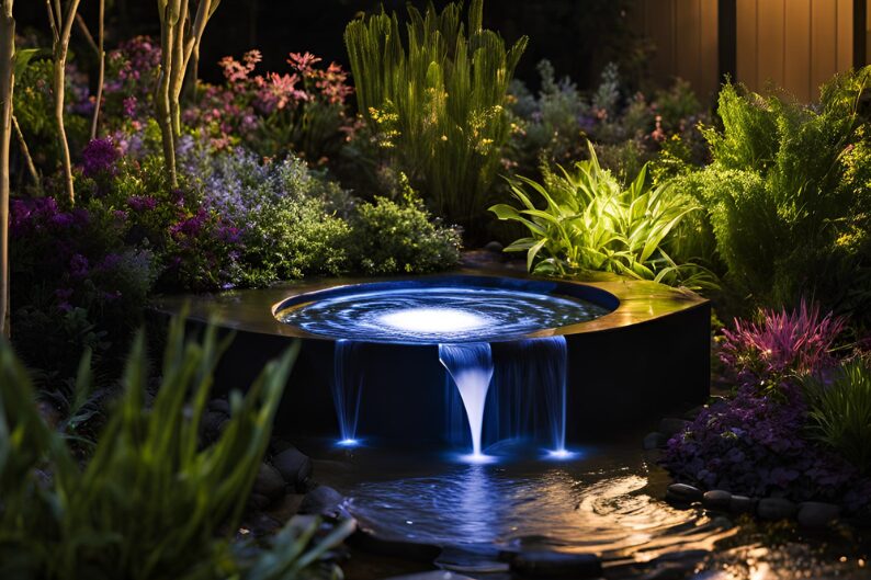 solar spotlight on a water feature