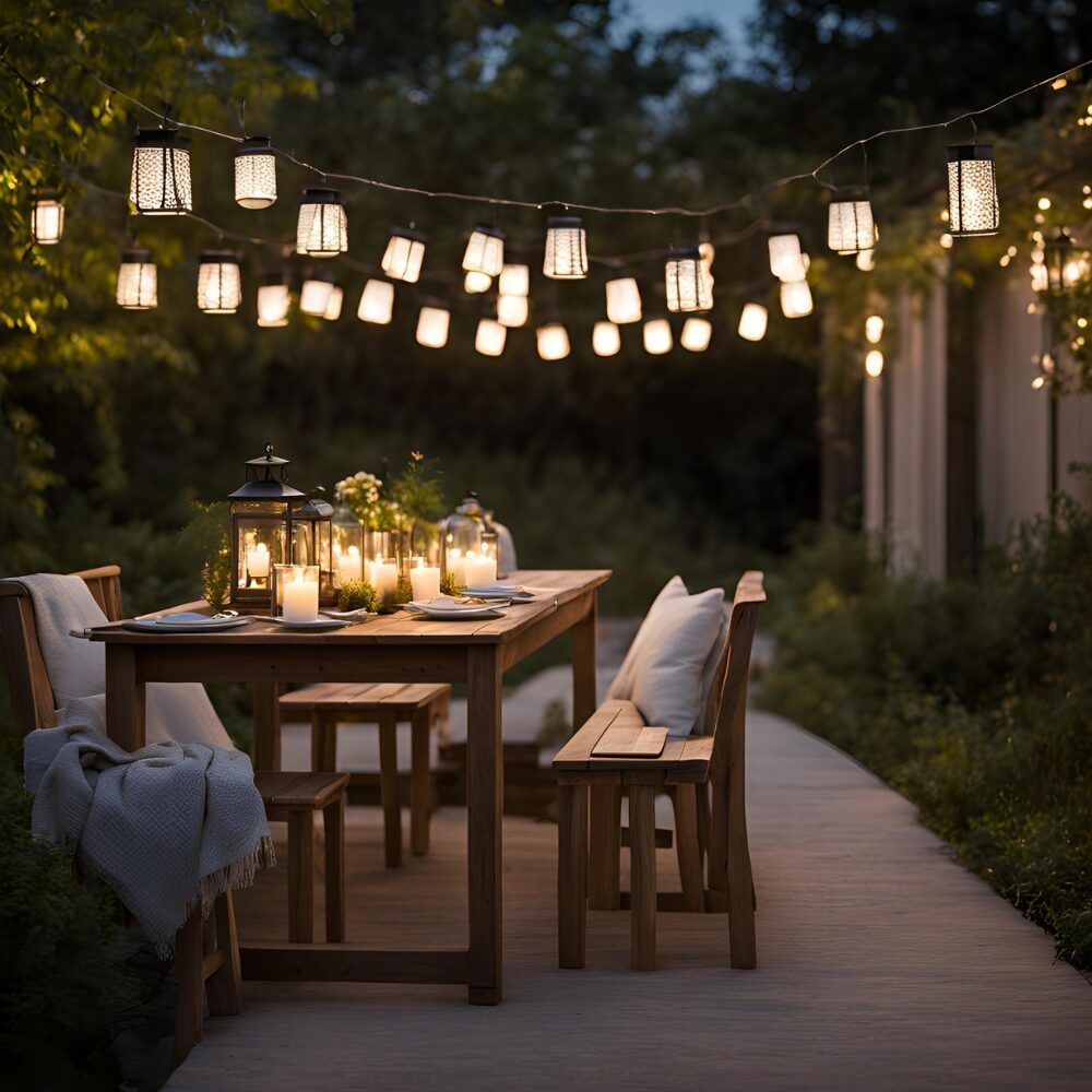 Cozy outdoor table for 2 with solar lanterns