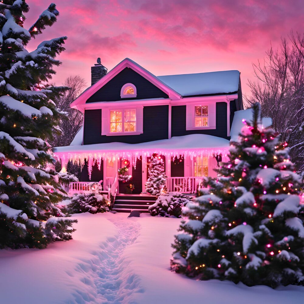 Outdoor Solar Christmas Decorations with Pink Lighting