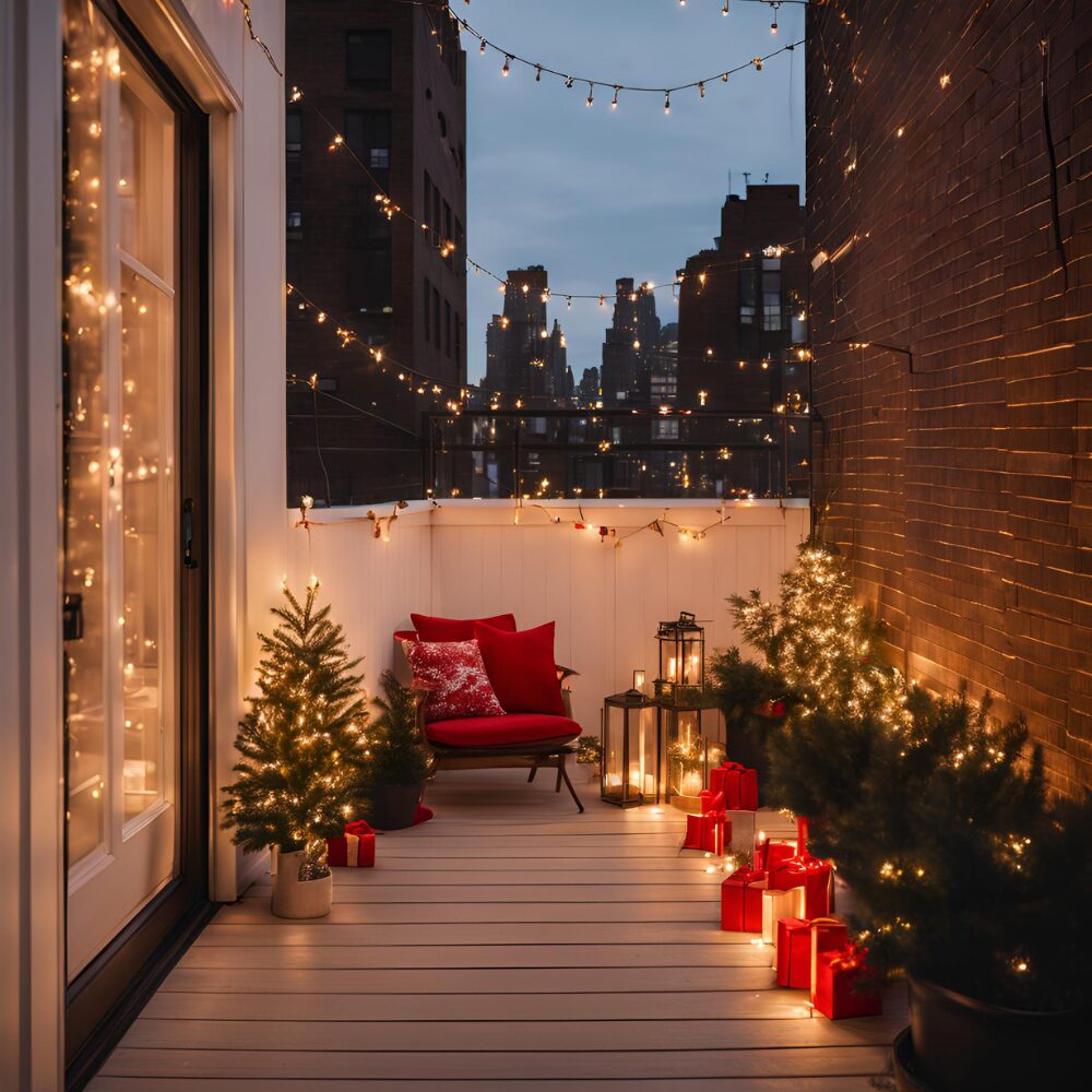 Solar String Lights and Lit Presents on City Patio